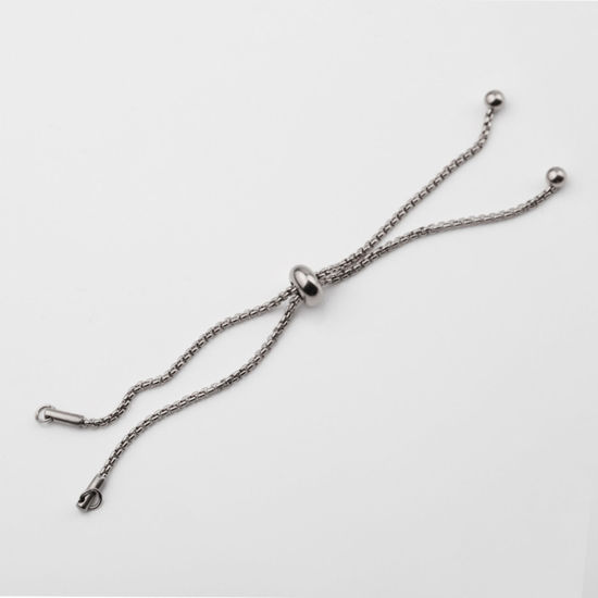 Picture of 304 Stainless Steel Box Chain Semi-finished Adjustable Slider/ Slide Bolo Bracelets For DIY Handmade Jewelry Making Silver Tone 12cm(4 6/8") long, 1 Piece