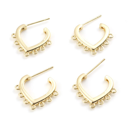Picture of 2 PCs Brass Valentine's Day Ear Post Stud Earrings Real Gold Plated Heart With Loop 21mm x 18mm, Post/ Wire Size: 0.7mm(21 gauge)