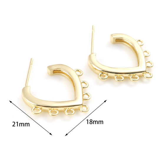 Immagine di Ottone San Valentino Accessori Per Orecchini Vero Oro Placcato Cuore W/ Loop 21mm x 18mm, Dimensione di Posta / Cavo: (21 misura), 2 Pz