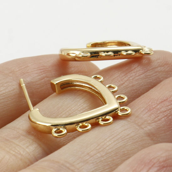 Immagine di Ottone San Valentino Accessori Per Orecchini Vero Oro Placcato Cuore W/ Loop 21mm x 18mm, Dimensione di Posta / Cavo: (21 misura), 2 Pz