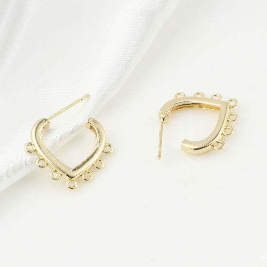 Immagine di Ottone San Valentino Accessori Per Orecchini Vero Oro Placcato Cuore W/ Loop 21mm x 18mm, Dimensione di Posta / Cavo: (21 misura), 2 Pz