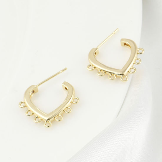 Immagine di Ottone San Valentino Accessori Per Orecchini Vero Oro Placcato Cuore W/ Loop 21mm x 18mm, Dimensione di Posta / Cavo: (21 misura), 2 Pz