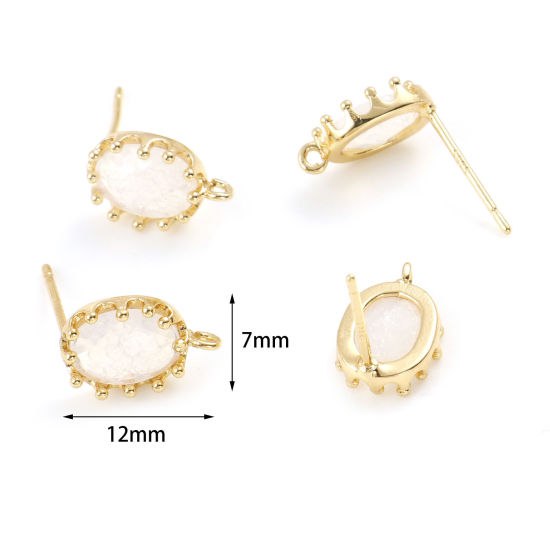Immagine di 2 Pz Ottone Accessori Per Orecchini Vero Oro Placcato Bianco Ovale Con Loop 12mm x 7mm, Dimensione di Posta / Cavo: (21 misura)