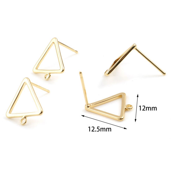 真鍮 ピアスパーツイヤリングアクセサリー リアルゴールドメッキ 三角形 ループ付き 12.5mmx 12mm、 ワイヤーサイズ: （21号）、 4 個 の画像