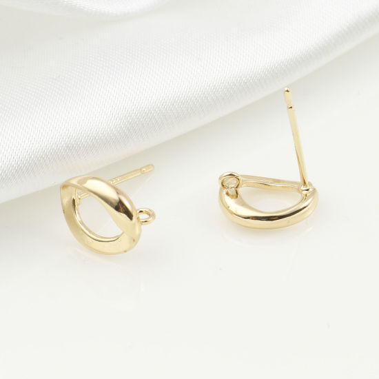 Immagine di Ottone Accessori Per Orecchini Vero Oro Placcato Geometrica Ovale W/ Loop 10mm x 8mm, Dimensione di Posta / Cavo: (21 misura), 2 Pz