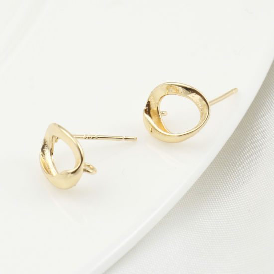 Immagine di Ottone Accessori Per Orecchini Vero Oro Placcato Geometrica Ovale W/ Loop 10mm x 8mm, Dimensione di Posta / Cavo: (21 misura), 2 Pz