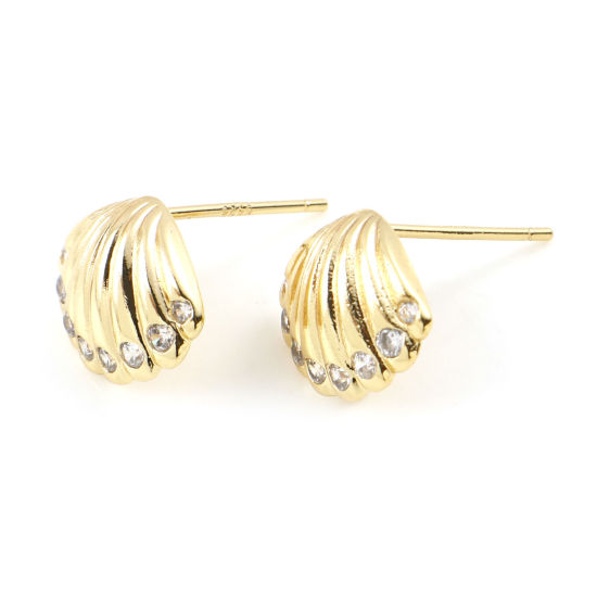 Bild von Messing Ohrringzubehör Echtgold plattiert Muschel Message " M/Öse " Klar Zirkonia 12mm x 10mm, Drahtstärke: (21 gauge), 2 Stück