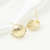 Imagen de 2 Unidades Latón Pendientes de Poste de Oreja Oro Real Chapado Concha Claro Circón Artificial Con Lazo 12mm x 10mm, Tama?o del Poste/Cable: 0.7mm(21 gauge)