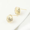 Imagen de 2 Unidades Latón Pendientes de Poste de Oreja Oro Real Chapado Concha Claro Circón Artificial Con Lazo 12mm x 10mm, Tama?o del Poste/Cable: 0.7mm(21 gauge)
