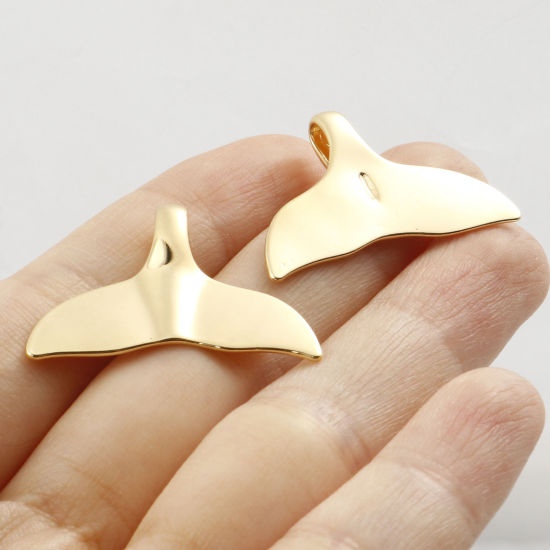 Picture of Brass Pendants Fishtail Real Gold Plated 3cm x 2.1cm, 2 PCs