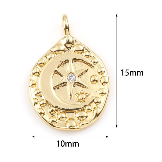 Immagine di Ottone Galassia Charms Goccia Vero Oro Placcato Stella Trasparente Cubic Zirconiae 15mm x 10mm, 2 Pz