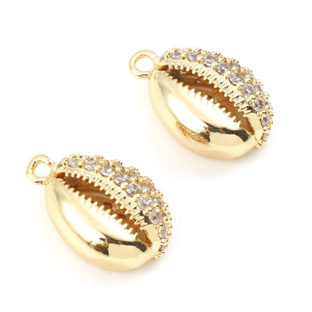 Latón Micro Pave Colgantes Charms Concha Oro Real Chapado Claro Circón Artificial 16mm x 10mm, 1 Unidad