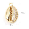 Imagen de Latón Micro Pave Colgantes Charms Concha Oro Real Chapado Claro Circón Artificial 16mm x 10mm, 1 Unidad