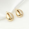 Imagen de Latón Micro Pave Colgantes Charms Concha Oro Real Chapado Claro Circón Artificial 16mm x 10mm, 1 Unidad