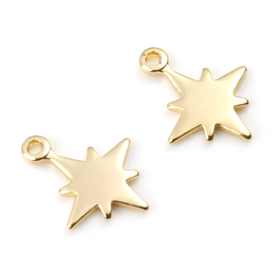 Picture of 10 PCs Brass Galaxy Charms 18K Real Gold Plated Star 14mm x 11mm