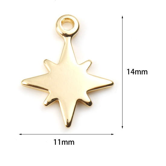 Image de 10 Pcs Breloques Galaxie en Laiton Etoile Plaqué Or Véritable 18K 14mm x 11mm