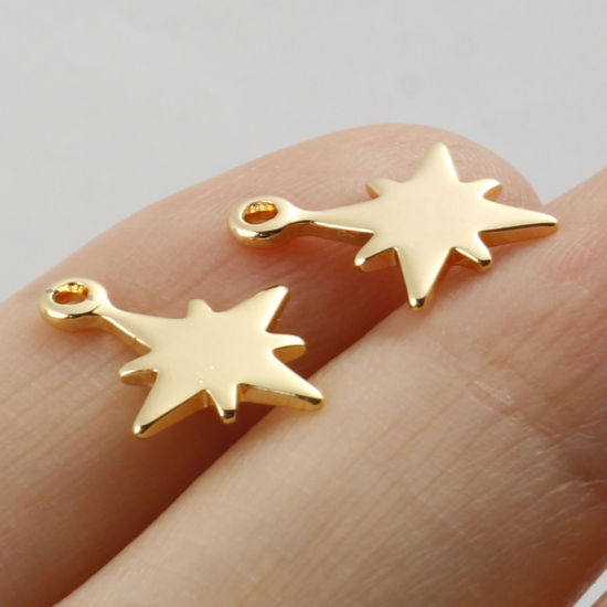 Picture of 10 PCs Brass Galaxy Charms 18K Real Gold Plated Star 14mm x 11mm
