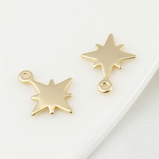 Picture of 10 PCs Brass Galaxy Charms 18K Real Gold Plated Star 14mm x 11mm
