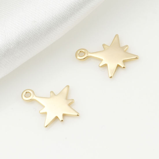 Picture of 10 PCs Brass Galaxy Charms 18K Real Gold Plated Star 14mm x 11mm