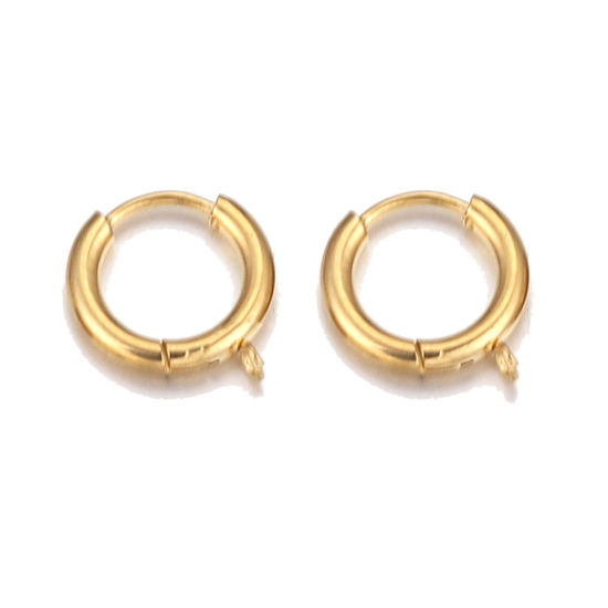 Picture of 5 PCs 304 Stainless Steel Lever Back Clips Earrings 18K Gold Plated With Loop 12mm Dia.