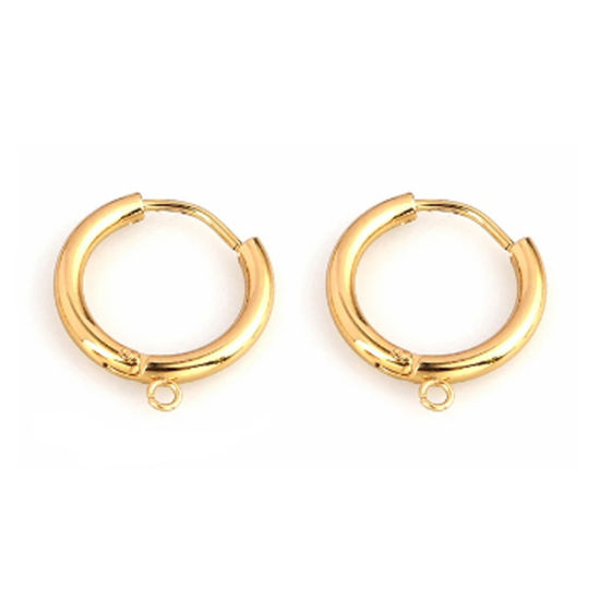 Picture of 5 PCs 304 Stainless Steel Lever Back Clips Earrings 18K Gold Plated With Loop 12mm Dia.