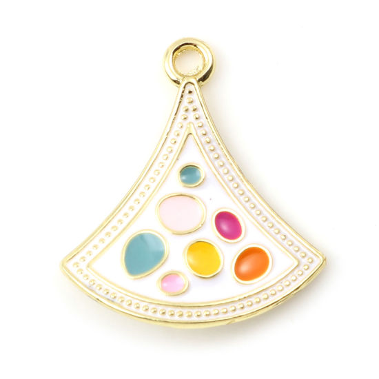 Immagine di Lega di Zinco Charms A Forma di Ventagli Oro Chiaro Bianco Polka Dot Smalto 23mm x 20mm , 5 Pz