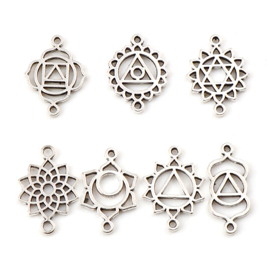 Picture of Zinc Based Alloy Yoga Healing Connectors Antique Silver Color Hollow 22x10mm - 20x13mm, 5 Sets ( 7 PCs/Set)