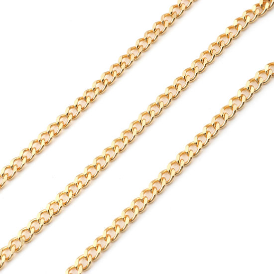 Picture of Brass Curb Link Chain Findings Real Gold Plated 5.5x4mm, 1 M