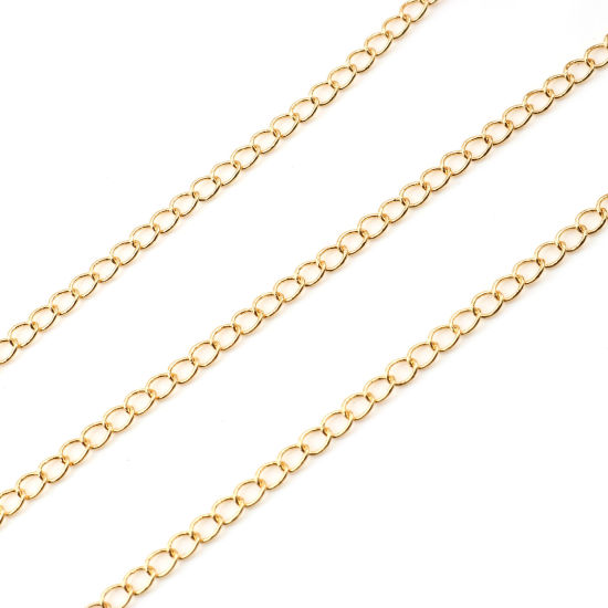 Picture of Brass Curb Link Chain Findings Real Gold Plated 4x3mm, 1 M