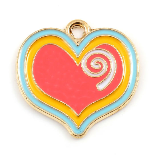 Immagine di Lega di Zinco San Valentino Charms Cuore Oro Placcato Multicolore Smalto 20mm x 20mm , 10 Pz