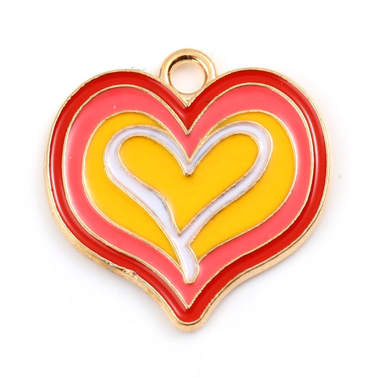 Immagine di Lega di Zinco San Valentino Charms Cuore Oro Placcato Multicolore Smalto 20mm x 20mm , 10 Pz