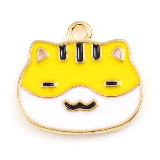 Picture of Zinc Based Alloy Charms Cat Animal Gold Plated Yellow Enamel 16mm x 15mm, 10 PCs