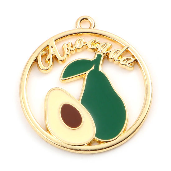Immagine di Lega di Zinco Ciondoli Tondo Oro Placcato Verde Avocado Smalto 3.1cm x 2.8cm , 10 Pz
