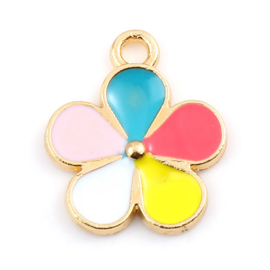 Immagine di Lega di Zinco Charms Fiore Oro Placcato Multicolore Smalto 16mm x 14mm , 20 Pz