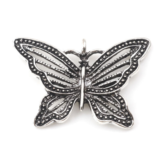 Immagine di Lega di Zinco Insetto Ciondoli Farfalla Argento Antico Filigrana 3.6cm x 2.4cm , 10 Pz
