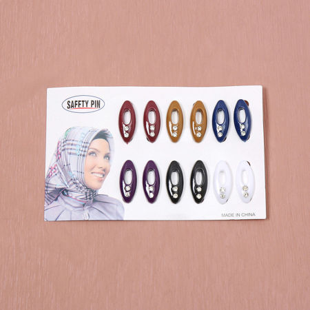Изображение 1 Dozen(12 PCs) Plastic Scarf Clip Buckle Marquise Mixed Color Clear Rhinestone Hollow 4cm x 2cm
