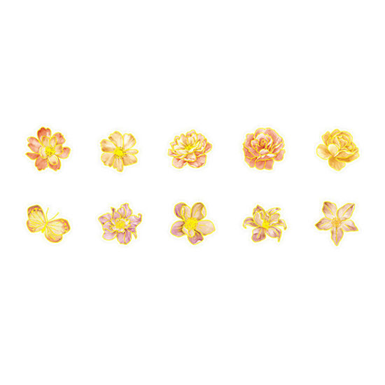 Image de DIY Papier Autocollant Décoration Collection Végétale en PET Multicolore Fleurs 4cm x 4cm, 1 Kit ( 30 Pcs/Kit)