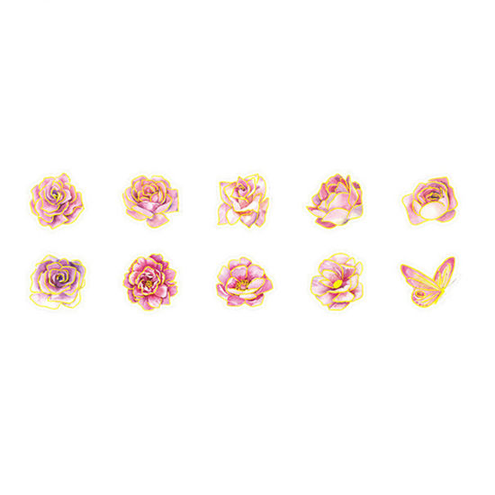 Image de DIY Papier Autocollant Décoration Collection Végétale en PET Multicolore Fleurs 4cm x 4cm, 1 Kit ( 30 Pcs/Kit)