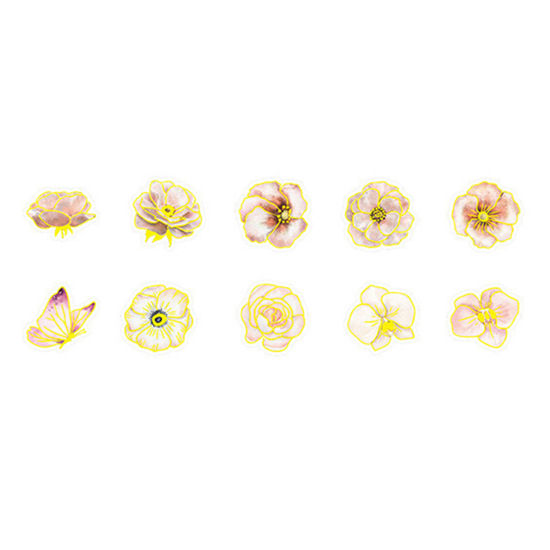 Image de DIY Papier Autocollant Décoration Collection Végétale en PET Multicolore Fleurs 4cm x 4cm, 1 Kit ( 30 Pcs/Kit)