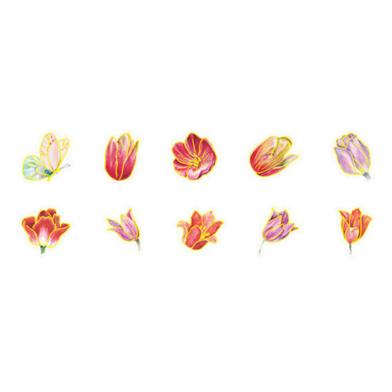 Image de DIY Papier Autocollant Décoration Collection Végétale en PET Multicolore Fleurs 4cm x 4cm, 1 Kit ( 30 Pcs/Kit)