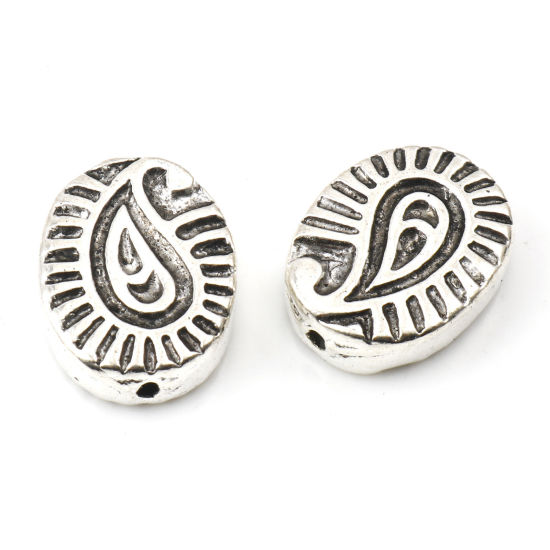 Bild von Zinklegierung Zwischenperlen Spacer Perlen Oval Antiksilber Paisley ca. 16mm x 12mm, Loch:ca. 1mm, 10 Stück