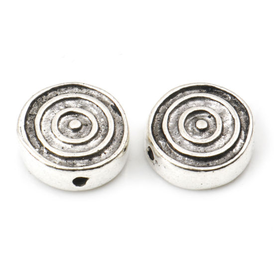 Bild von Zinklegierung Zwischenperlen Spacer Perlen Rund Antiksilber Kreis 13mm, Loch:ca. 1.4mm, 10 Stück
