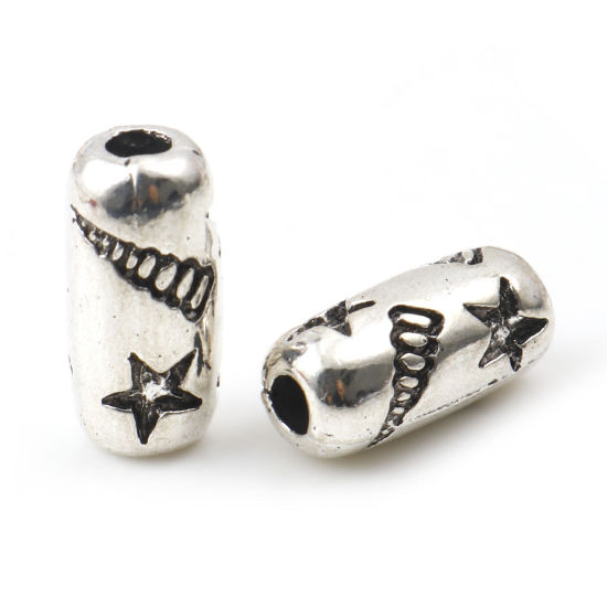 Immagine di Lega di Zinco Perline Cilindrico Argento Antico littorina Scolpisce Circa 15mm x 7mm, Foro:Circa 2.8mm, 10 Pz