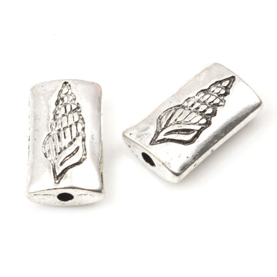 Immagine di Lega di Zinco Perline Rettangolo Argento Antico littorina Scolpisce Circa 15mm x 9mm, Foro:Circa 1.7mm, 10 Pz