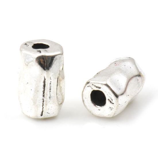 Immagine di Lega di Zinco Martellato Perline Cilindrico Argento Antico Circa 10mm x 7mm, Foro:Circa 2mm, 10 Pz