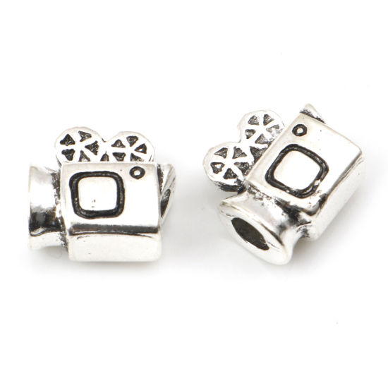 Bild von Zinklegierung 3D Zwischenperlen Spacer Perlen Projektor Antiksilber ca. 13mm x 12mm, Loch:ca. 3.6mm, 10 Stück