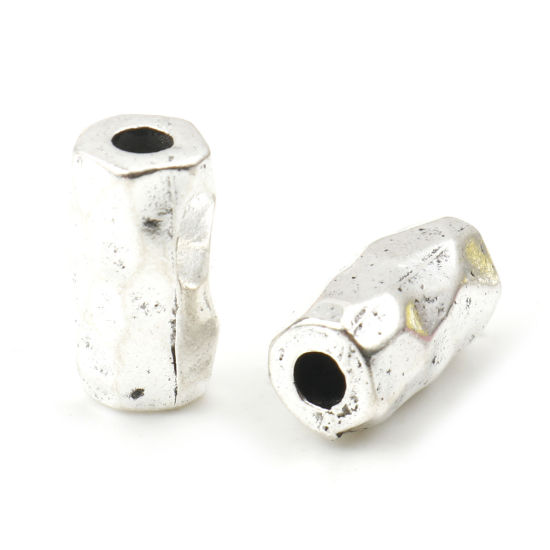 Immagine di Lega di Zinco Martellato Perline Cilindrico Argento Antico Circa 12mm x 7mm, Foro:Circa 2.2mm, 10 Pz
