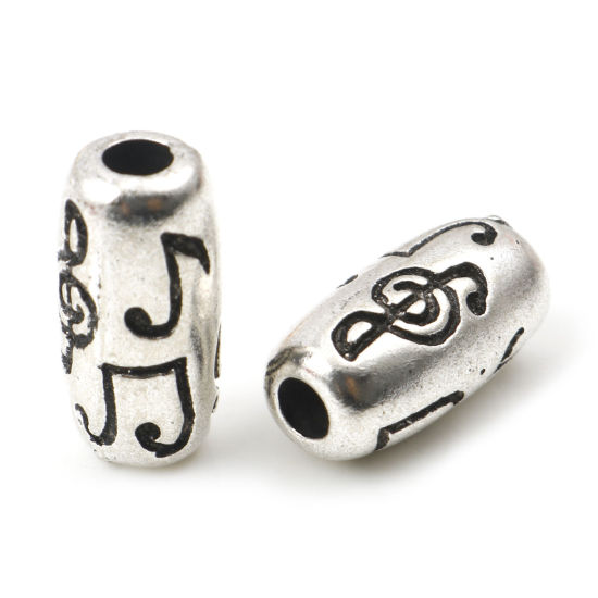 Bild von Zinklegierung Zwischenperlen Spacer Perlen Zylinder Antiksilber Note ca. 15mm x 7mm, Loch:ca. 2.8mm, 10 Stück