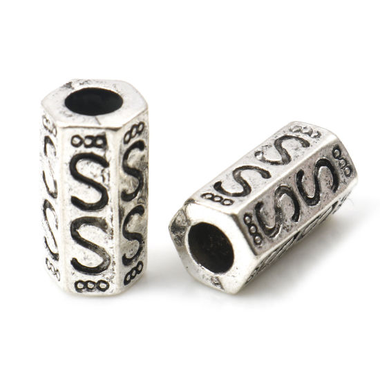 Bild von Zinklegierung Zwischenperlen Spacer Perlen Zylinder Antiksilber S-Muster ca. 15mm x 9mm, Loch:ca. 4mm, 10 Stück