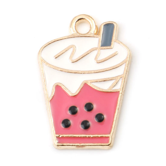 Picture of Zinc Based Alloy Charms Gold Plated Fuchsia Beverages Enamel 22mm x 15mm, 10 PCs